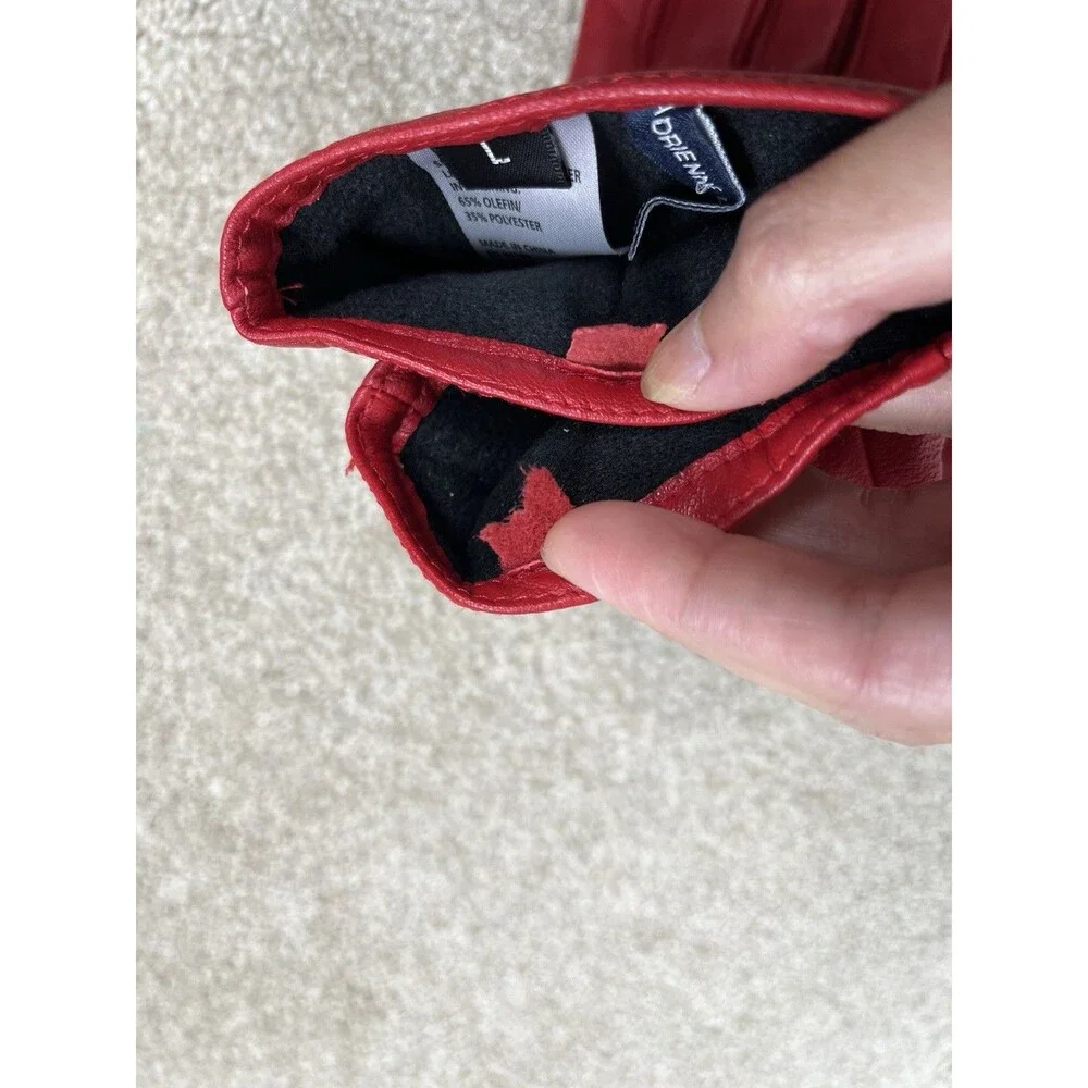 ADRIENNE VITTADINI Size L Red Leather Wmns Gloves 3M Thinsulate Lining Read